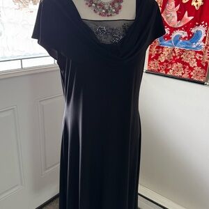 Scarlett Nite Black Cowl-Neck Midi Dress with Lace Yoke